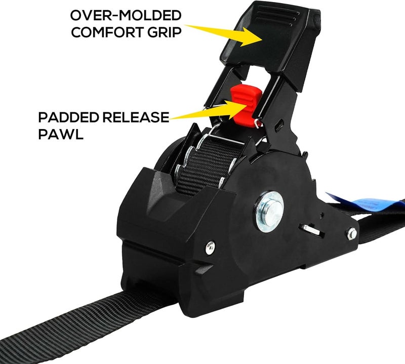 ANLU LOAD ANLULOAD Retractable Ratchet Strap(1 in x 9.8 ft),Ratchet Tie Down Strap for Motorcycles, Boats,Atvs,Utvs.W.L.L:700 Lbs/B.S:2,100 Lbs-(4Packs) (Black) - Image 5